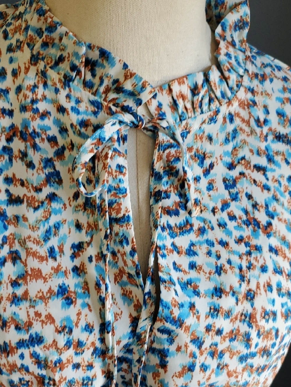 Glamour Blue and Cream Ruffle Sleeve Maxi Dress - Picture 5 of 13